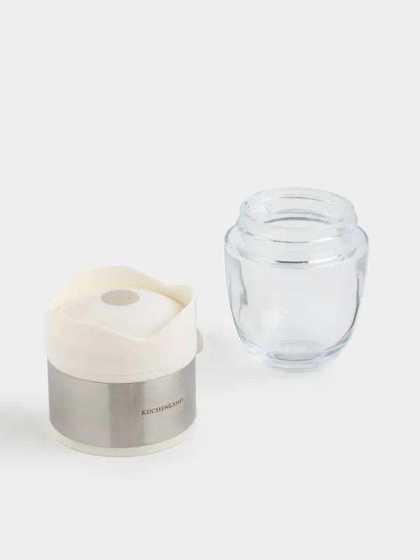 Тұз немесе бұрышқа арналған ыдыс, 12 см, түймесі бар, шыны/пластик, сүт түстес, Milk kitchen, image-4