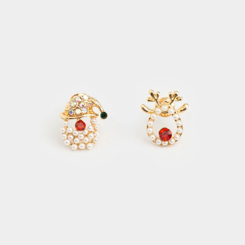 Серьги-пусеты, 1,5 см, 2 шт, детские, металл/стекло, золотистые, Олень, Pearl