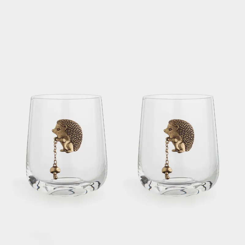 Стақан, 9 см, 2 дана, 430 мл, шыны/металл, Алтын кірпі, Lux elements