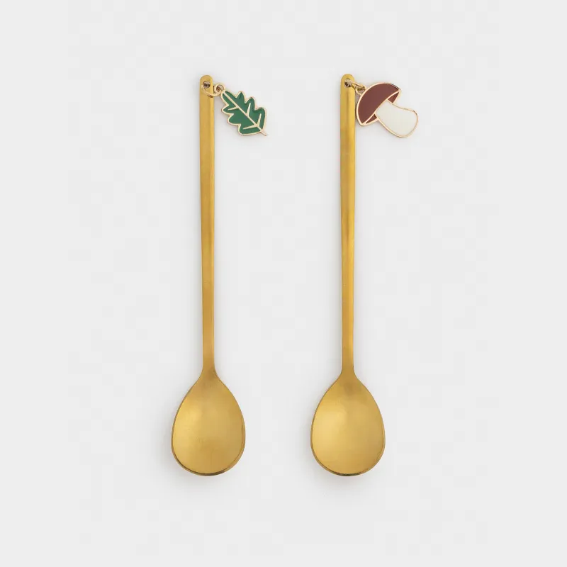 Десерт қасығы, 15 см, 2 дана, болат, алтын түстес, Саңырауқұлақ/Жапырақ, Forest symphony