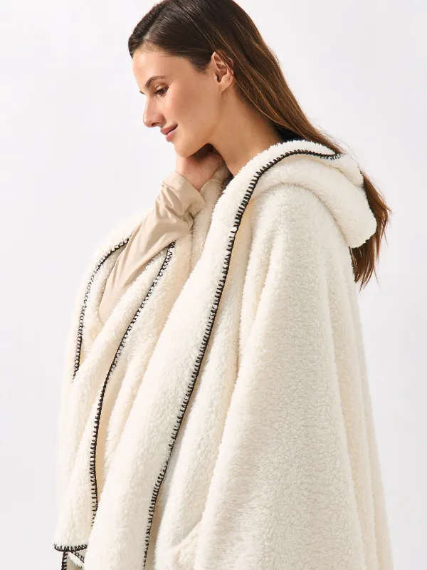 Пончо, 75х140 см, жасанды үлбір, сүт түстес, Plush poncho, image-4