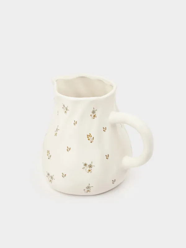 Құмыра, 1,6 л, керамика, сүт түстес, ескірген гүлдер, La flore, image-1