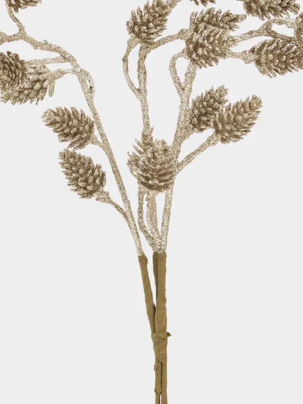 Ветка декоративная, 34 см, Золотистые шишки, Conifer delice, image-1