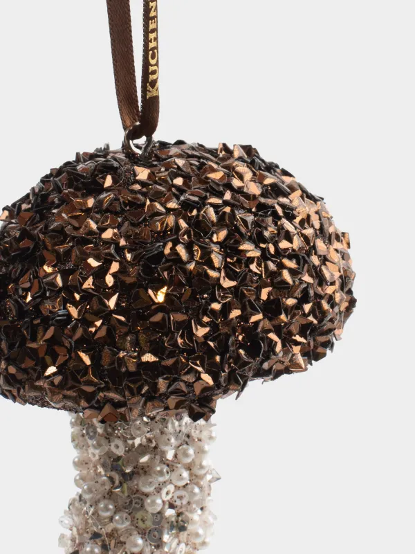 Игрушка елочная, 8 см, пенопласт/пластик, шампань, Гриб, Figure sparkle, image-2