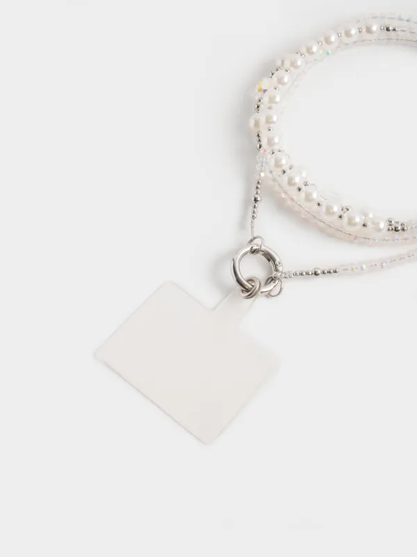 Цепочка, 1,2 м, для телефона, металл/стекло, молочная, Baroque, image-1