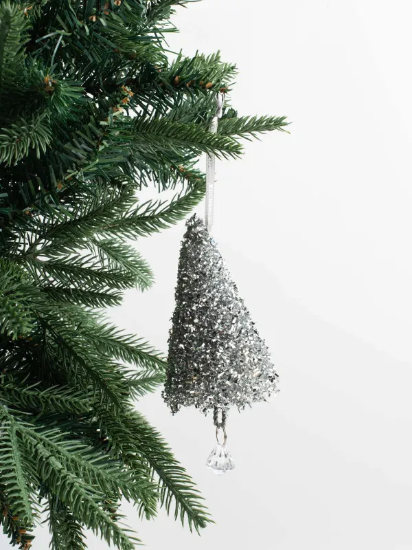 Игрушка елочная, 14 см, пластик/металл, серебристая, Елка с шариками, Spruce bell, image-1