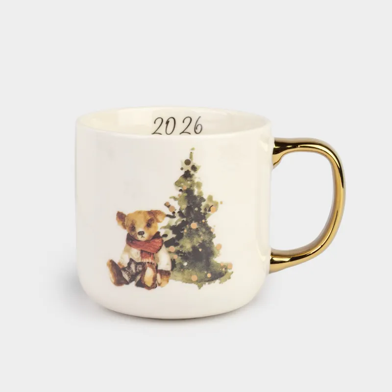 Кружка, 400 мл, фарфор N, бело-золотистая, Олененок и мишка у елки, Christmas friends