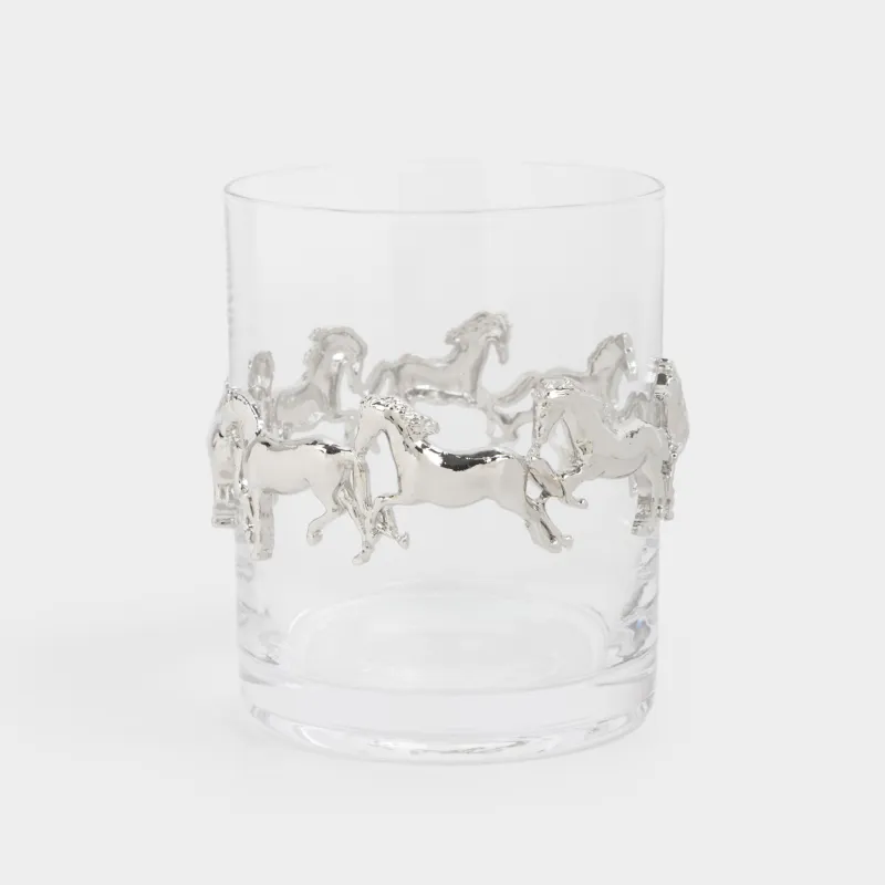 Стакан для виски, 10 см, 250 мл, стекло/металл, Серебристые лошади, Elegant horse