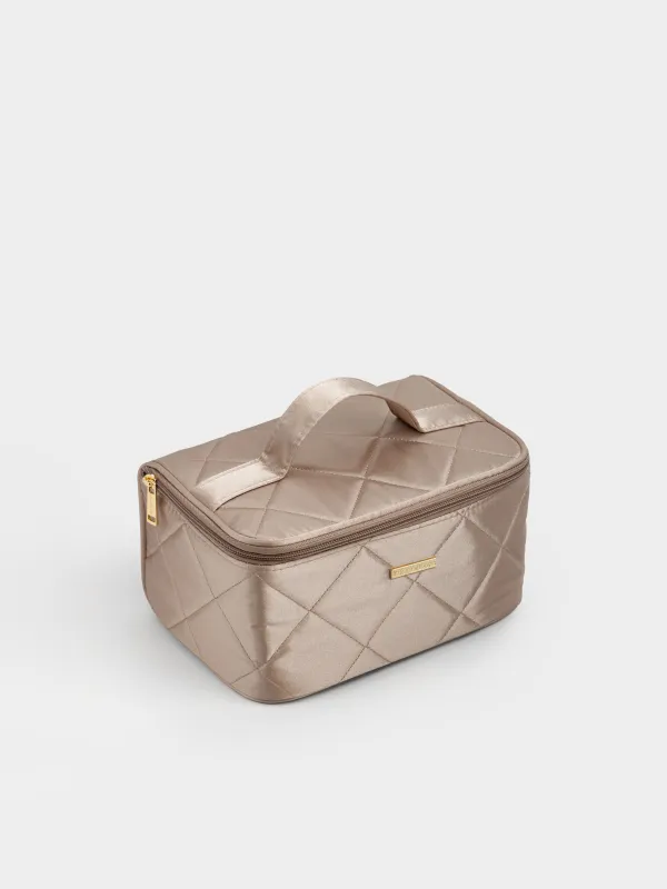 Косметикалық сөмке, 23х13 см, сырылған, сабы бар, сәтен, сарғылт-қоңыр, Quilted silk, image-1