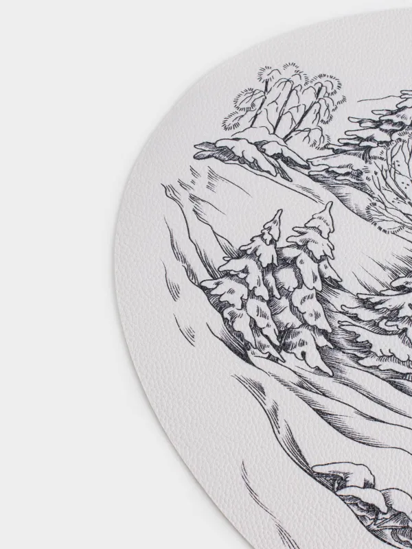 Салфетка под приборы, 30х45 см, ПВХ, овальная, белая, Дома в зимнем лесу, Rock print, image-3