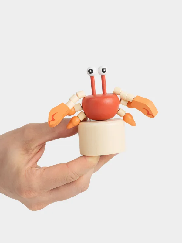 Игрушка, 5х13 см, дергунчик, дерево, красно-оранжевая, Краб, Entertain, image-4