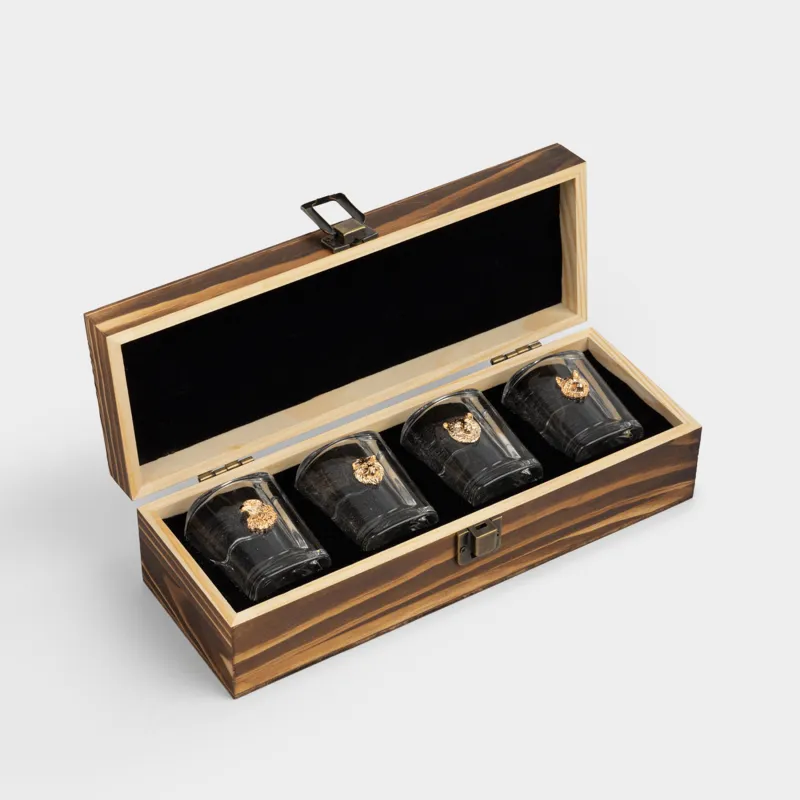 Набор стопок, 65 мл, 4 шт, в кейсе, золотистый, стекло/металл/дерево, Bar