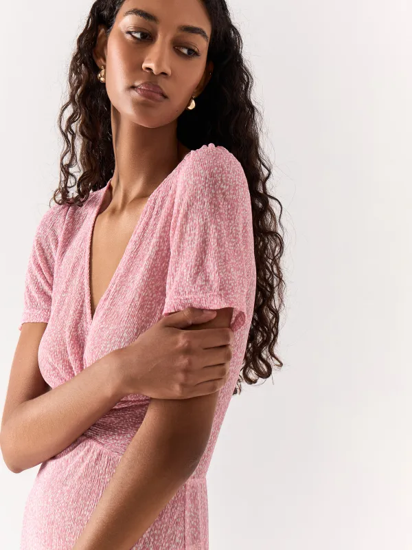 Әйелдер көйлегі, макси, өлшемі S, қысқа жеңді, полиэстер, қызғылт, Гүлдер, Umina, image-3