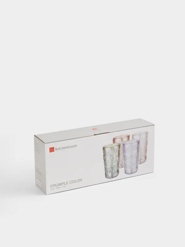 Стақан, 13 см, 350 мл, 4 дана, Р шыны, түрлі-түсті микс, Мыжылған эффект, Crumple color, image-5