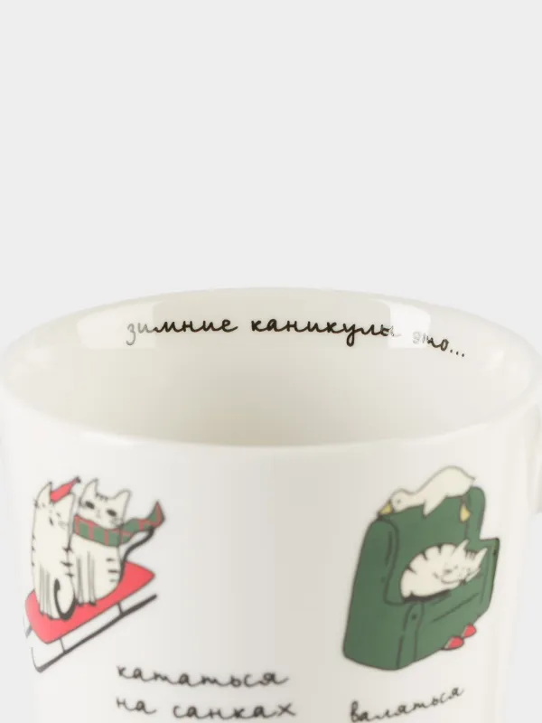Саптыаяқ, 420 мл, фарфор N, ақ-қызыл, Демалыстағы мысықтар, Cat, image-2