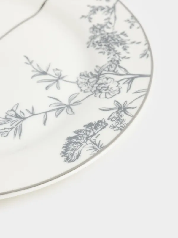 Десерт тәрелкесі, 20 см, фарфор N, ақ, күміс жиектері бар, Жылқы, Kairon horse, image-4