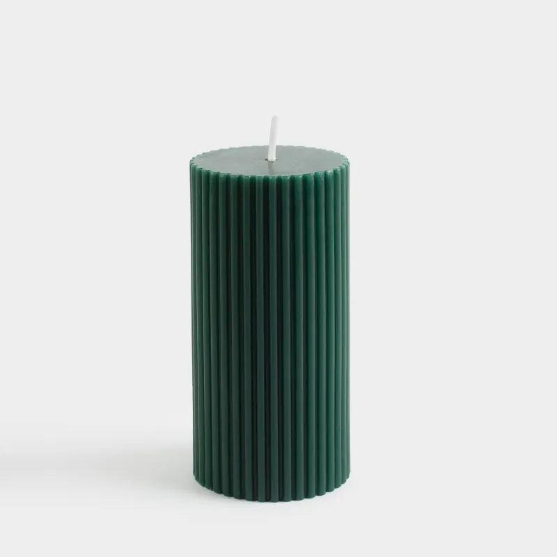 Свеча, 4х10 см, цилиндрическая, зеленая, Ribbed candle