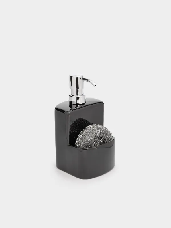 Диспенсер для моющего средства, 450 мл, органайзер, с губкой, керамика, черный, Keeping, image-3