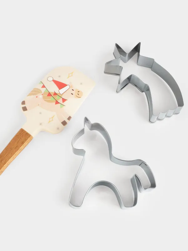 Набор для выпечки, 3 пр, лопатка/формы, силикон/дерево/сталь, Лошадка и кот, Christmas animals, image-2