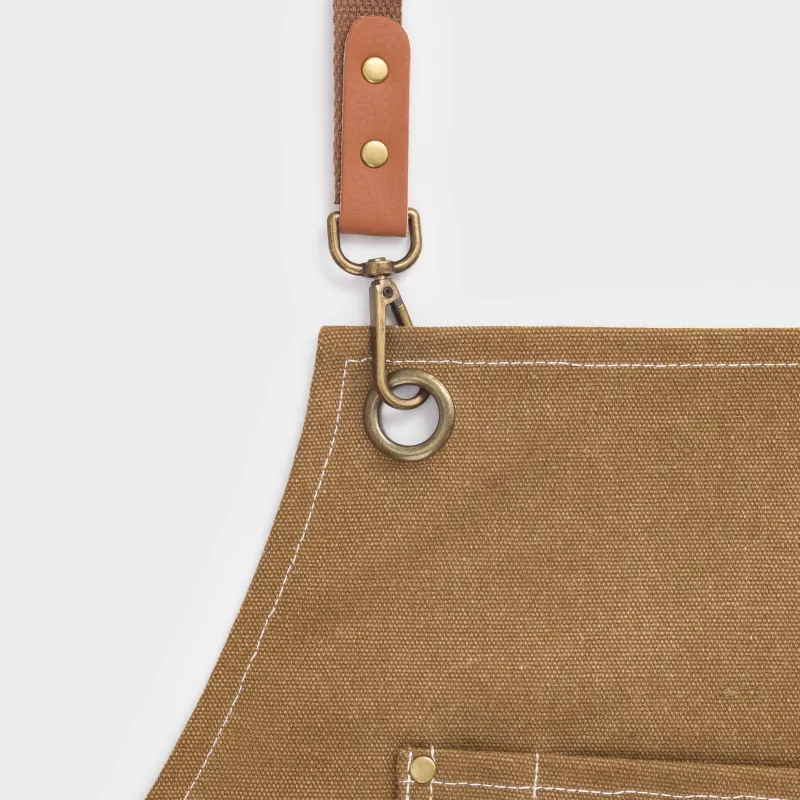 Алжапқыш, 58х78 см, қалталары бар, ұстағышы бар, брезент/жасанды былғары, қоңыр, BBQ, image-2