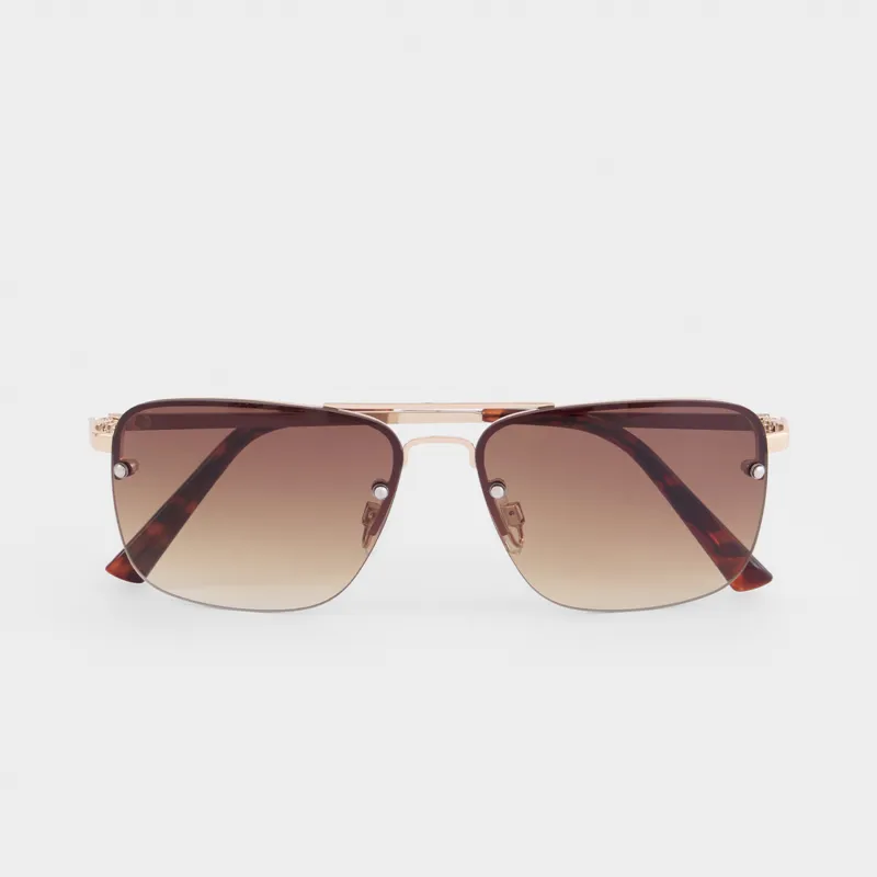 Очки солнцезащитные, металл/пластик, квадратные, золотисто-коричневые, Авиаторы, Spiffy
