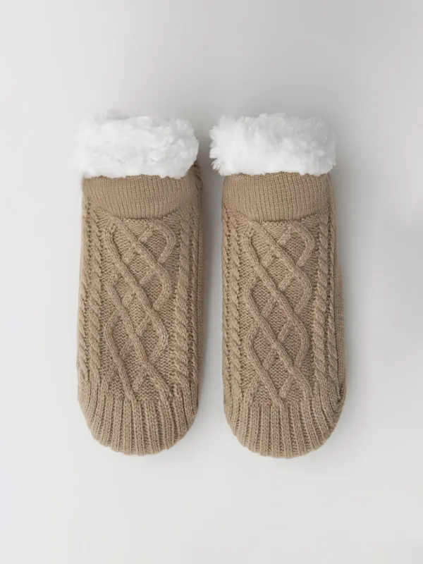 Әйелдер шұлықтары, үйге арналған, өлшемі 36-38, акрил/шерпа, құм, Қысқы өрнек, Knitted soft, image-0