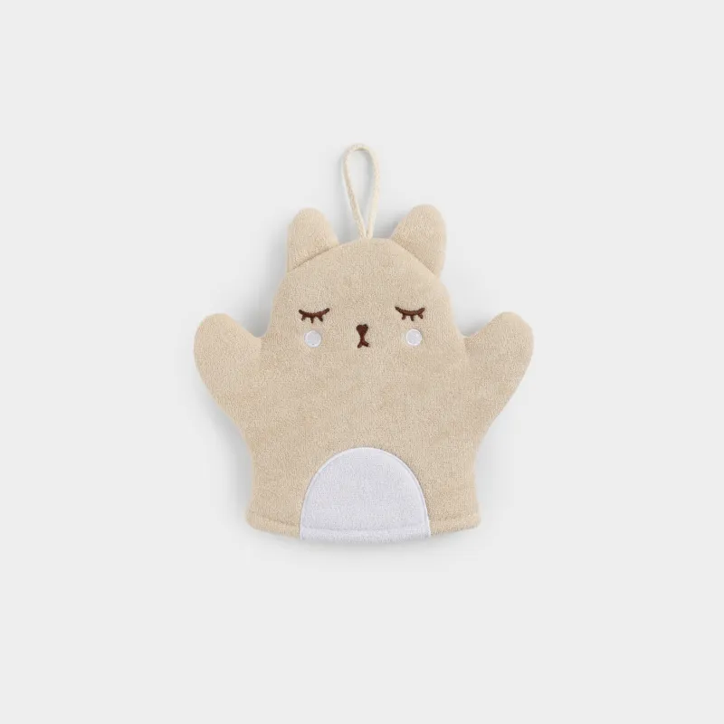 Денені жууға арналған жөке-қолғап, 20х17 см, балаларға арналған, полиэстер, сарғылт-қоңыр және ақ, Мысық, Cat