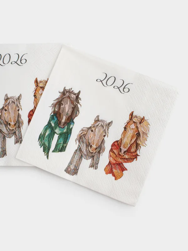 Салфетки бумажные, 21х21 см, 20 шт, квадратные, белые, Лошади в шарфах, Horse trio, image-3