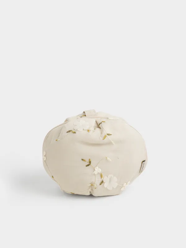 Косметичка, 23х26 см, с ручкой, полиэстер, бежевая, Цветы, Flower embroidery, image-0