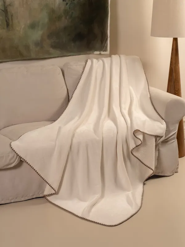 Жамылғы, 130х170 см, екі жақты, букле/фланель, сүт түстес, Curly, image-2