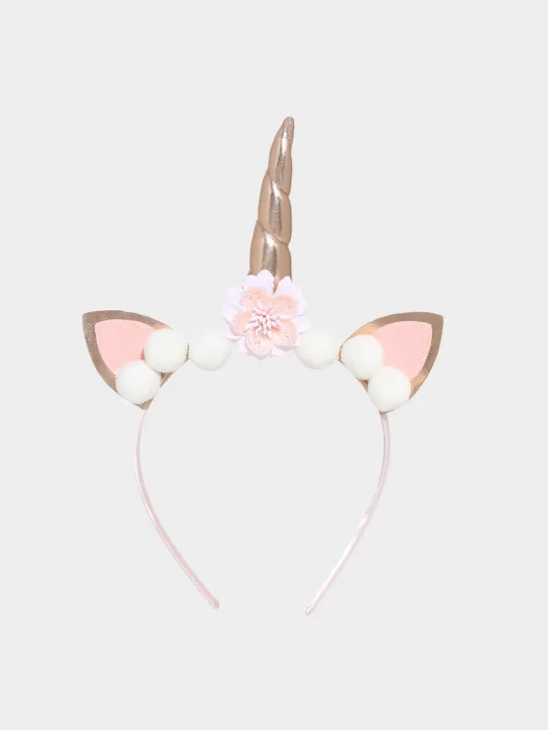 Ободок карнавальный, 12х13 см, полиэстер/пластик, розовый, Единорог, Unicorn, image-0