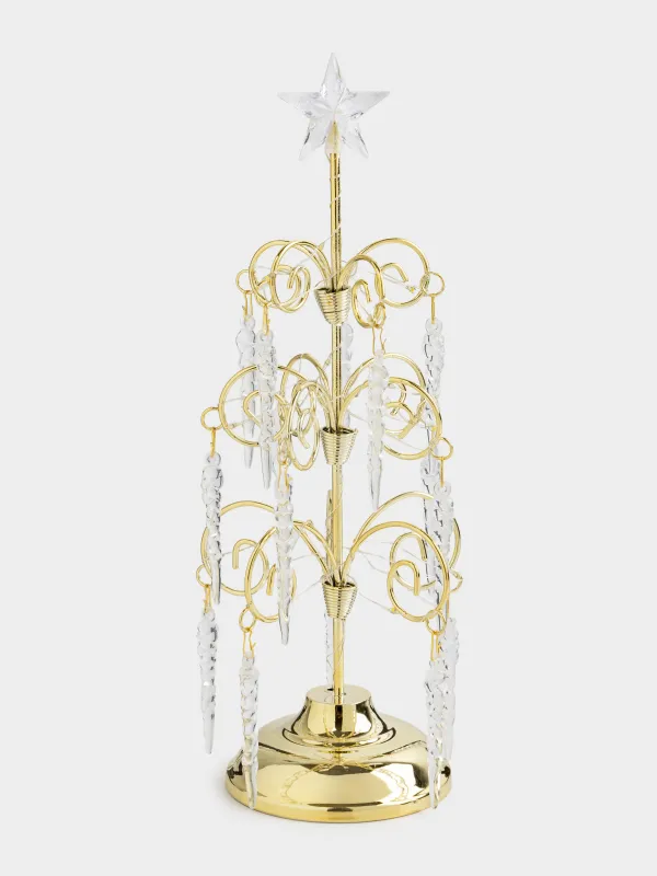 Мүсінше, жарықтандырылған, 29 см, салпыншақтары бар, металл/акрил, күміс, Шырша, Silver style, image-0