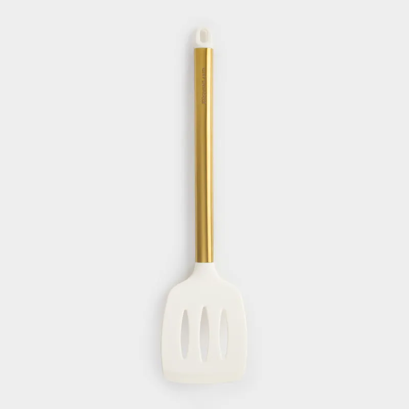 Лопатка, 35 см, с прорезями, силикон/сталь, молочная, Bello gold