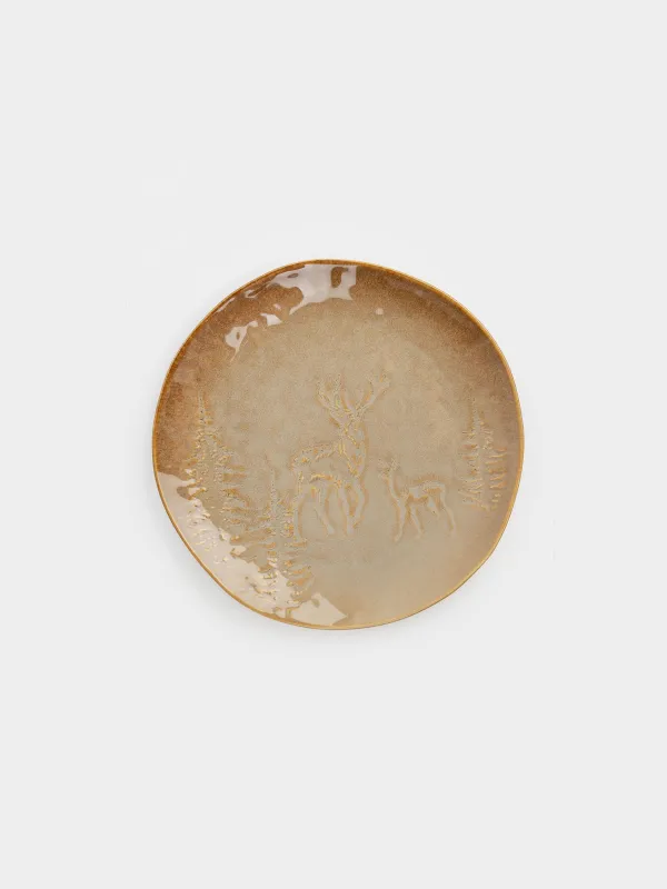 Түскі ас тәрелкесі, 27 см, керамика, жасыл, Бұтақтардағы шырша бүршіктері, Snowy forest, image-0