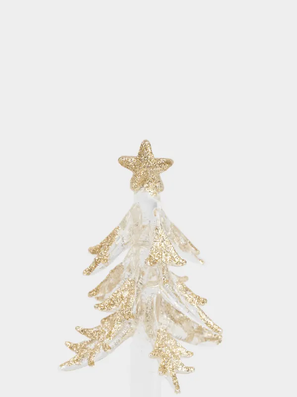 Мүсінше, жарықтандырылған, 18 см, салпыншақтары бар, шыны, күміс, Шырша, Christmas vitreous, image-1