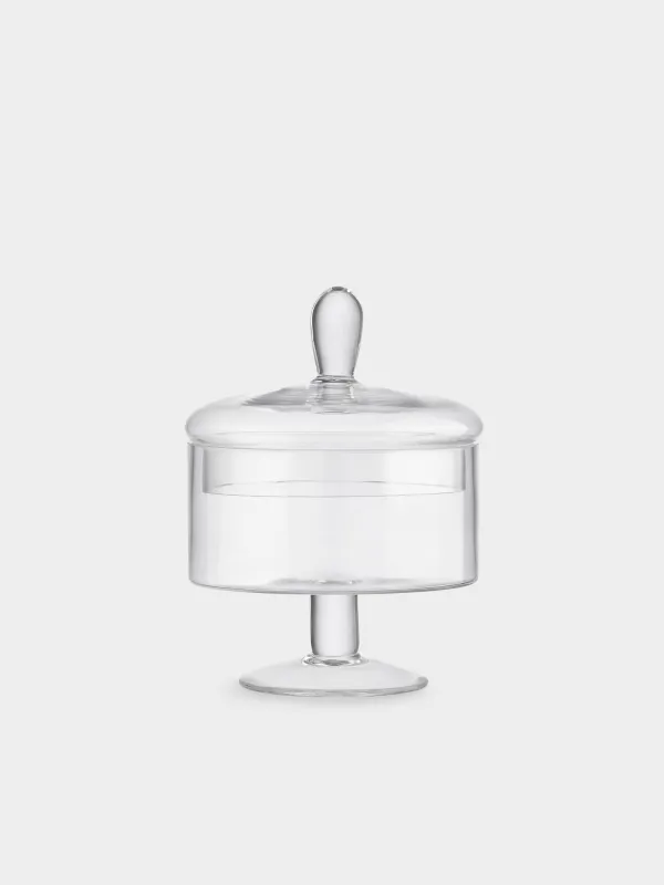 Кәмпит ыдысы, 13х17 см, аяқта, қақпағы бар, шыны, Clear, image-1