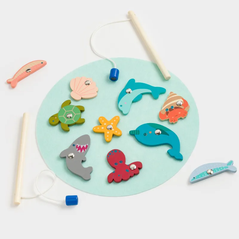 Ойын жиынтығы, 13 зат, ағаш/магнит, Магнитті балық аулау, Game, image-1