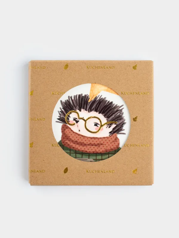 Саптыаяқ тұғыры, 11х11 см, шаршы, керамика/тығын, ақ, Көзілдірігі бар кірпі, Forest animals, image-4