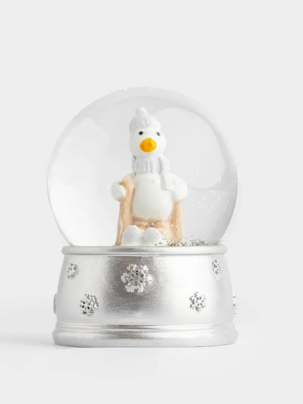 Снежный шар, 8 см, стекло/полирезин, серебристый, Гусь на лыжах, Silver style, image-3