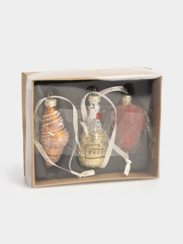 Набор елочных игрушек, 5 см, 3 шт, стекло, с блестками, Новогодний стол, Figure christmas, image-4