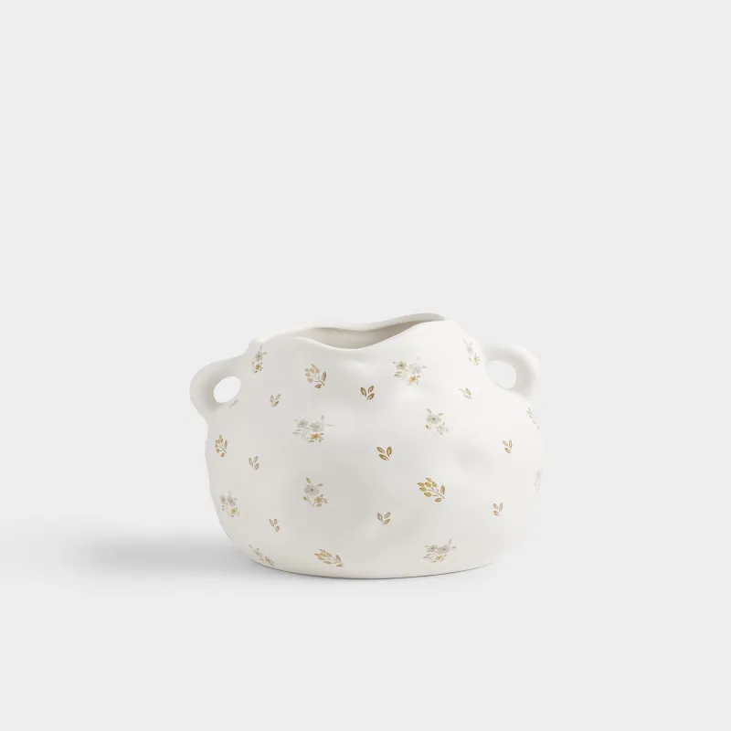 Гүл вазасы, 19 см, тұтқалары бар, керамика D, сүт түстес, Винтажды гүлдер, La flore, image-1