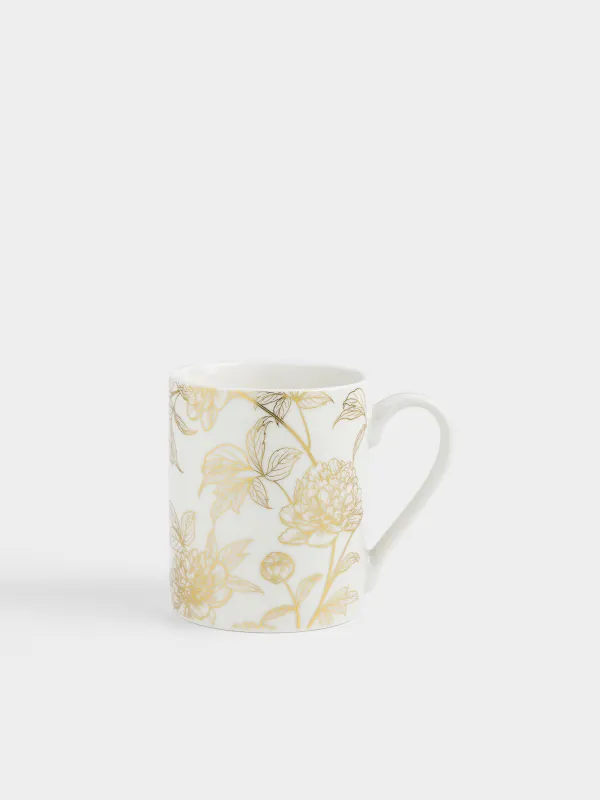 Кружка, 340 мл, фарфор N, бело-золотистая, Пионы, Bloome, image-0