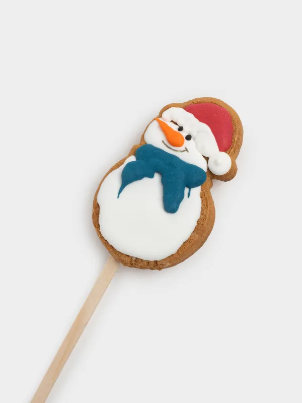 Пряник, 40 гр, глазированный, медовый, на палочке, голубой, Снеговик, Prani, image-1