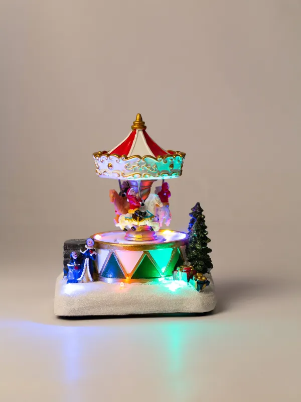 Мүсінше, 15х17 см, жарықтандырылған, анимациялық, полирезин, Қарлы айналмалы әткеншек, Christmas style, image-4