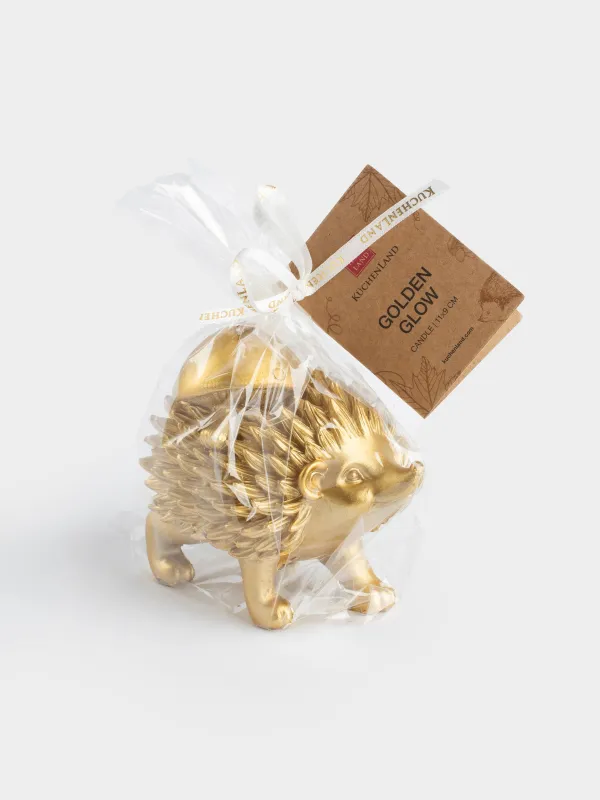 Свеча, 11x9 см, золотистая, Ежик с грибом, Golden glow, image-6