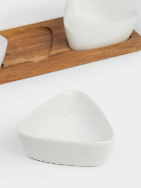 Тіскебасарларға арналған жиынтық, 3 зат, тұғырда, керамика/ағаш, ақ, үшбұрыштар, Noble tree, image-3