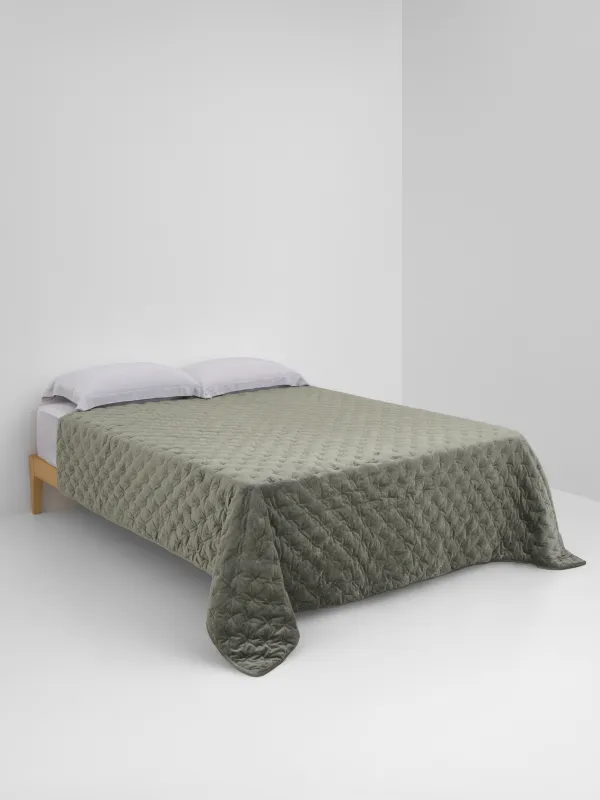 Төсек жапқыш, 220x240 см, сырма, ши барқыт/микрофибра, жасыл, Сызықтар, Stitch velvet, image-1