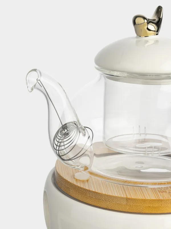 Шайнек, 600 мл, жылытқышы бар, шыны Б/фарфор P, ақ, құс, Ellan, image-2