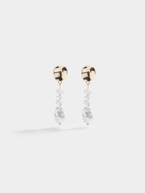 Пусет сырғалары, 6 см, 2 дана, болат/пластик/қабыршақ, алтын түстес, Jewelry seaside, image-0