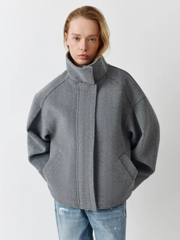 Әйелдер пальтосы, қысқартылған, өлшемі M/L, жүн/полиэстер, сұр, Panella, image-2